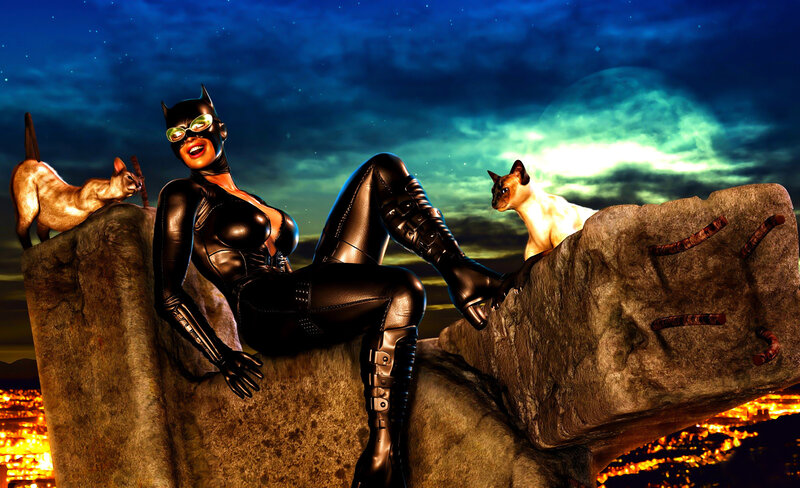 Catwoman on a Rooftop — Black