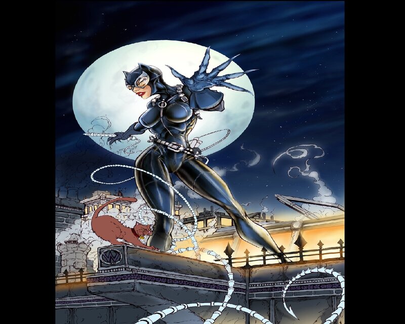 Catwoman on Rooftop — Black, Dramatic, Night, Comic