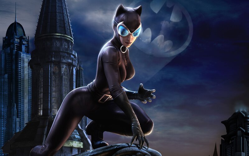 Catwoman on Rooftop — Black, Dramatic, Night, Digital Art