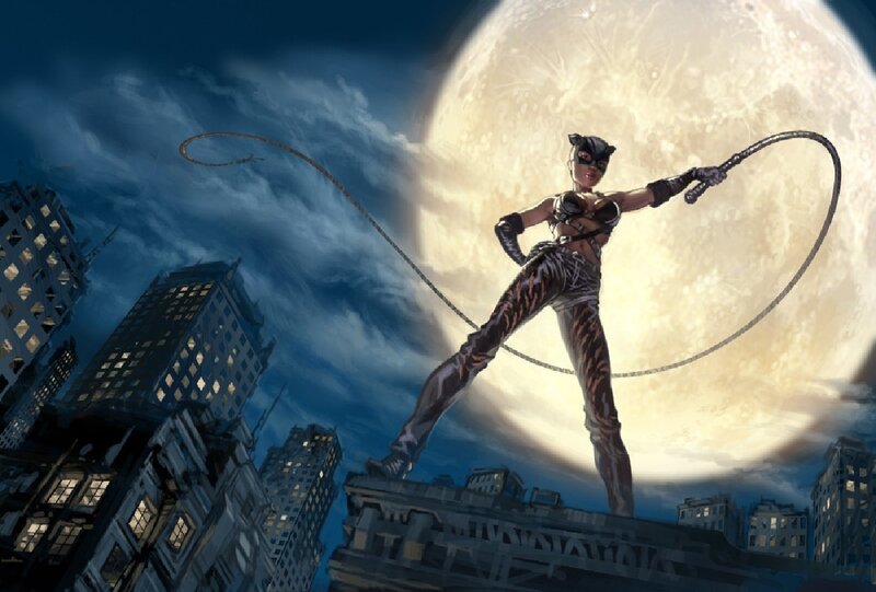 Catwoman on Rooftop — Blue, Dramatic, Night