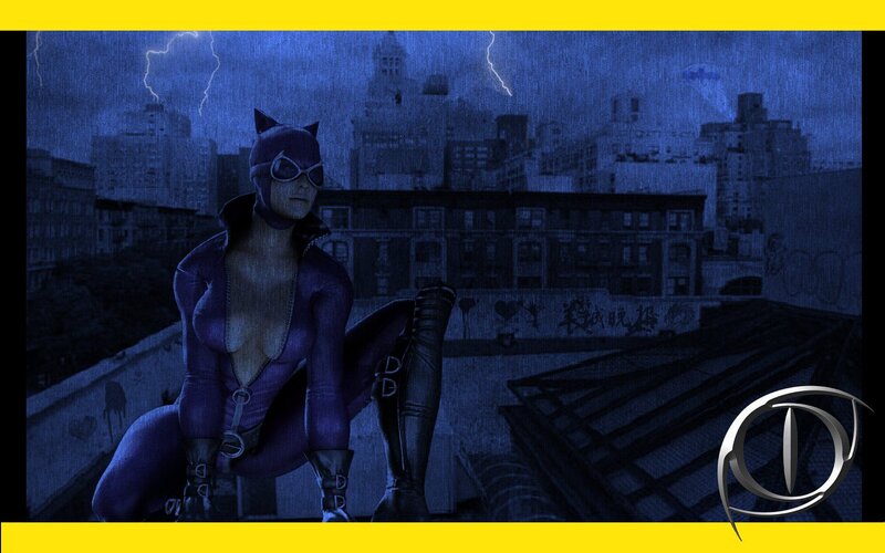 Catwoman on Rooftop — Blue, Dramatic