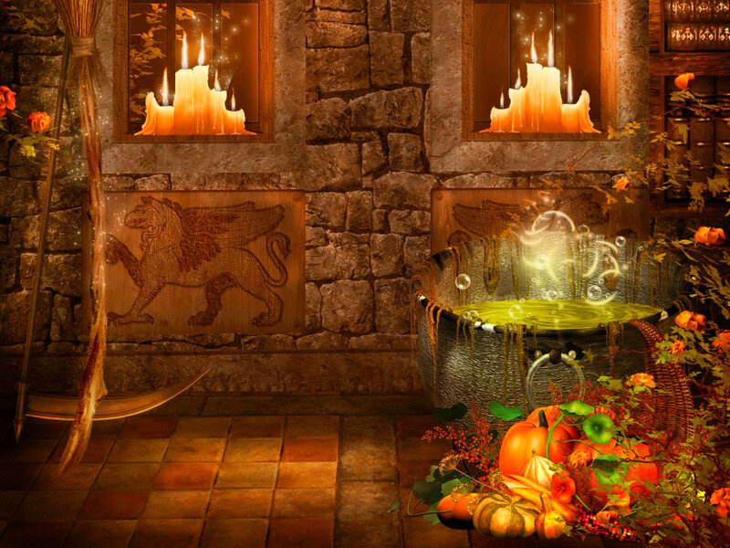 Cauldron with Pumpkins