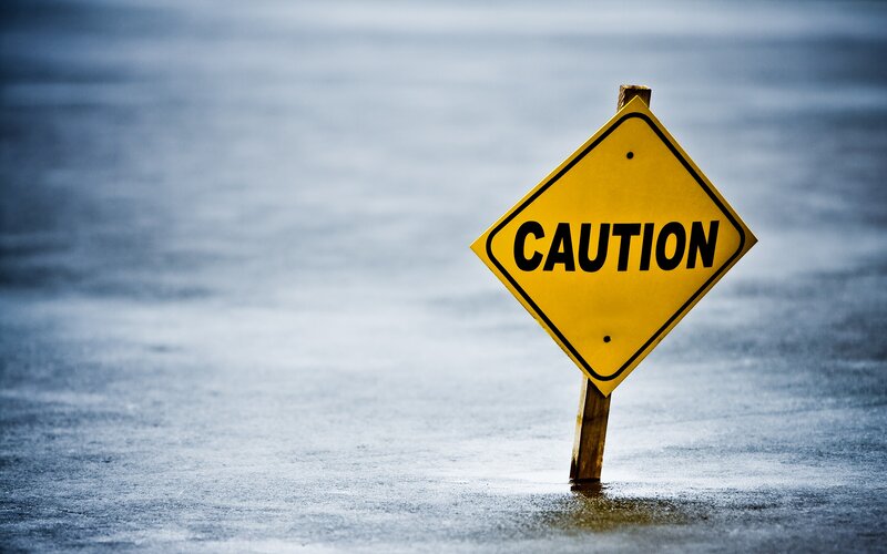 Caution Sign in Water — Yellow, Dramatic, Photograph, Post