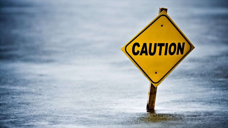 Caution Sign in Water — Yellow, Dramatic