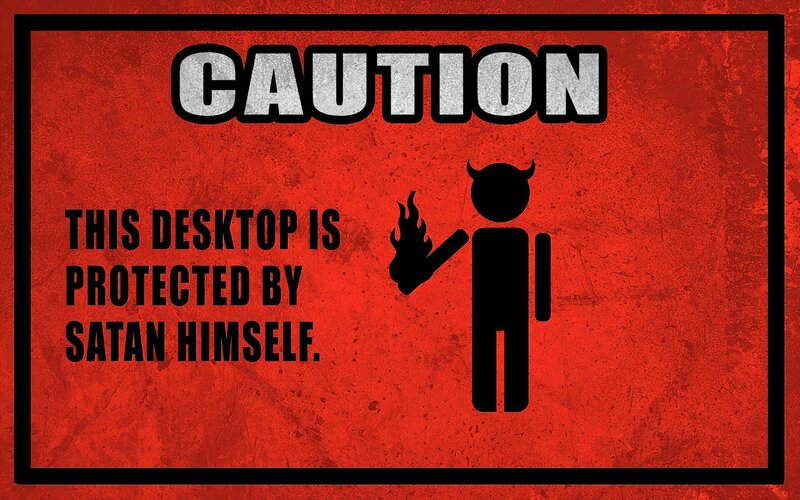 Caution Sign with Devil — Red