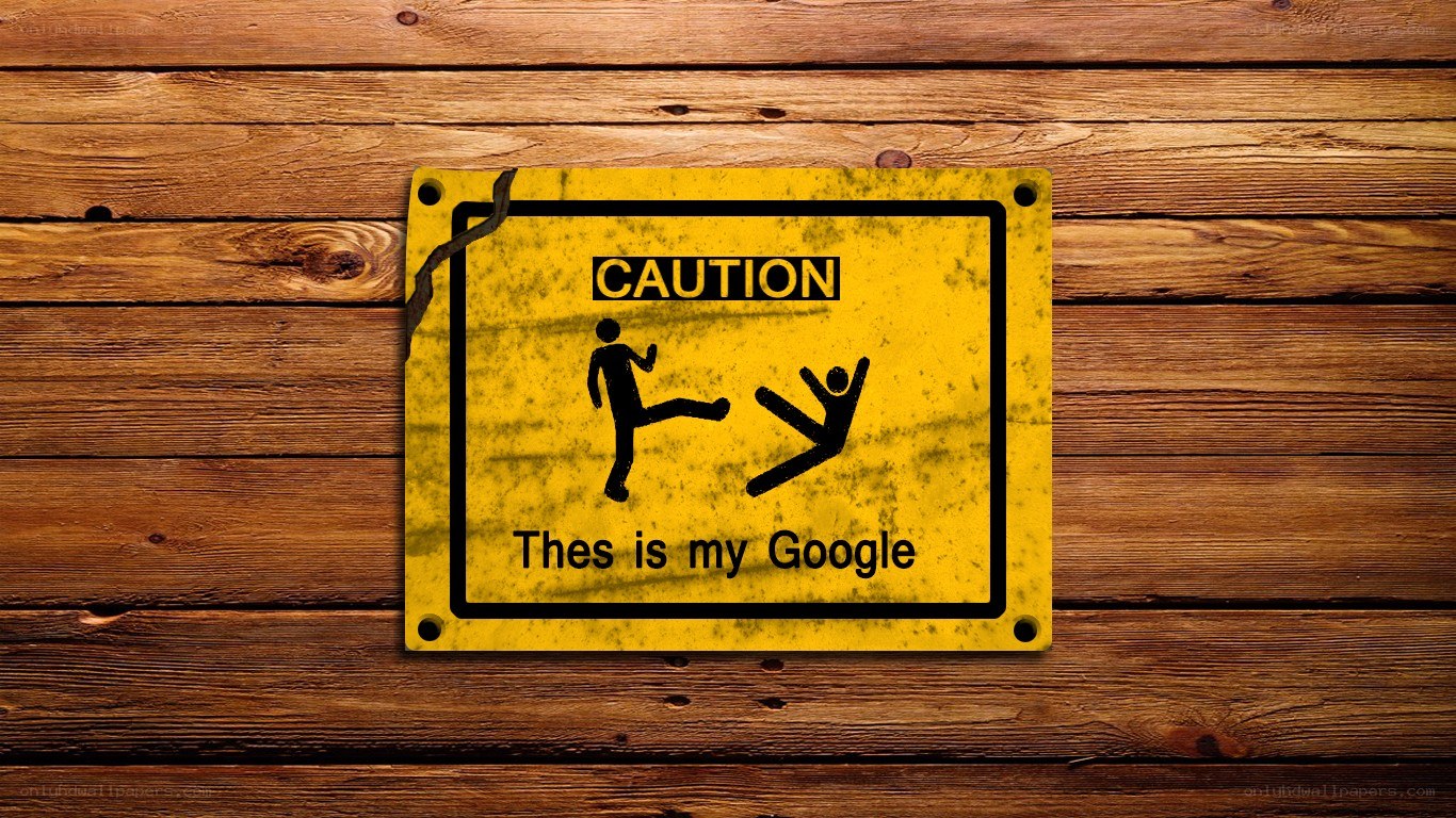 Caution sign with Google joke
