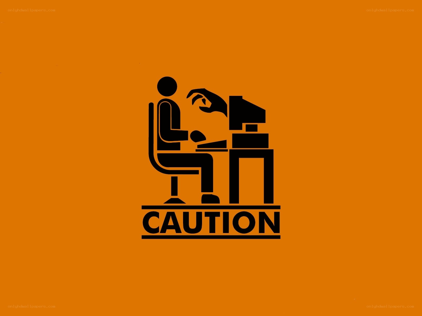 caution sign with person at desk