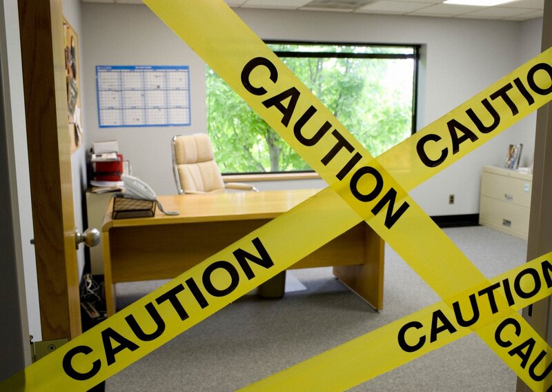 Caution tape in office