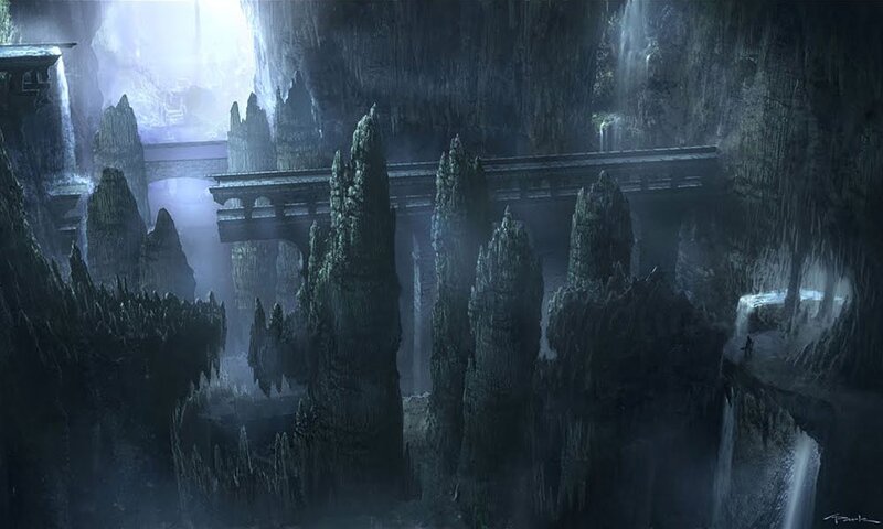 cave bridge with waterfalls