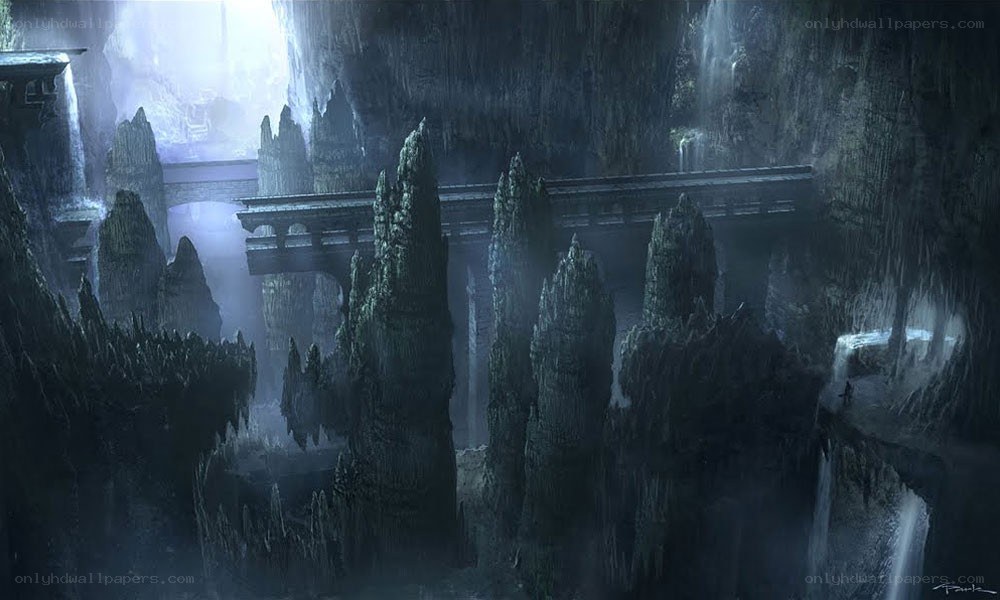 cave bridge with waterfalls