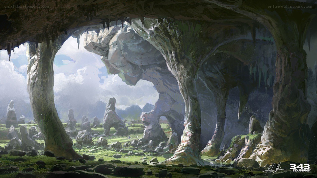 cave entrance to alien landscape
