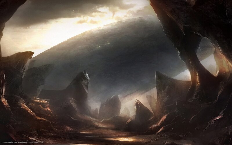 Cave entrance to alien landscape