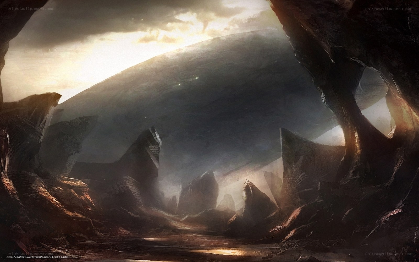 Cave entrance to alien landscape