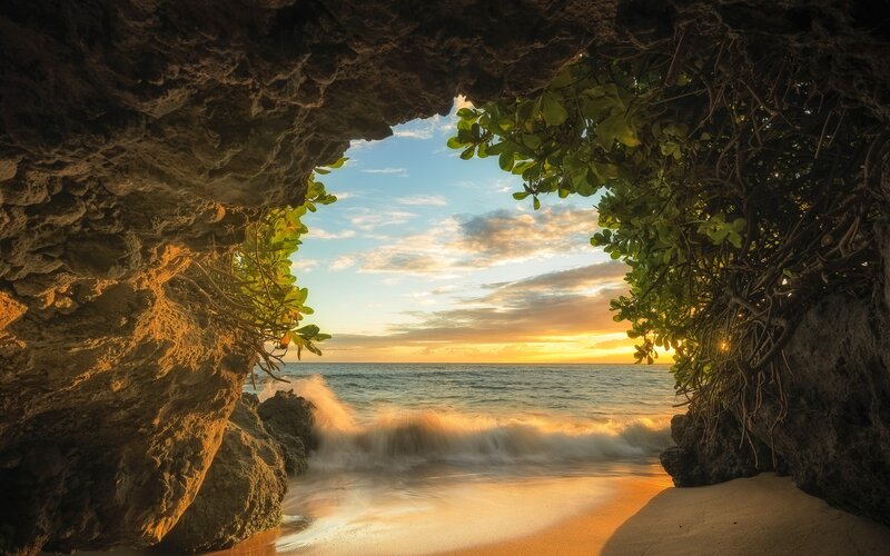 Cave Entrance to Beach — Blue, Serene