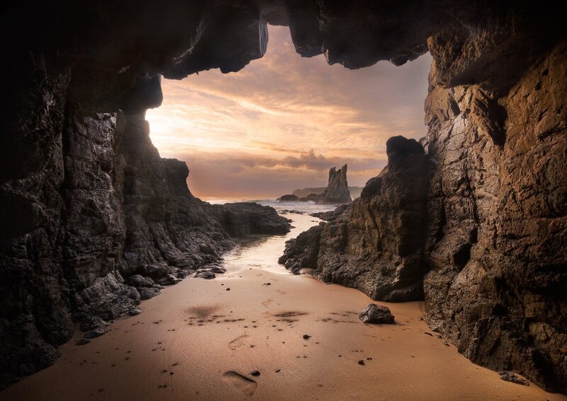 Cave Entrance to Beach — Brown, Dramatic