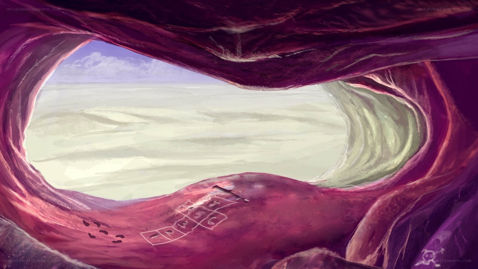 cave entrance to desert