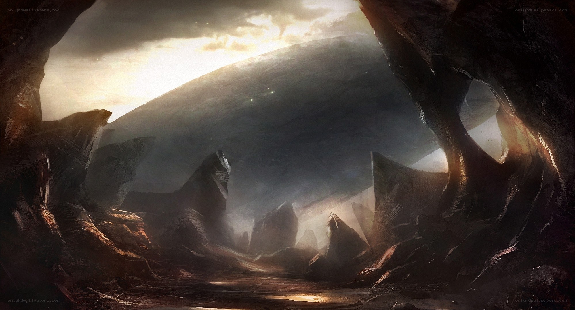 cave entrance with glowing landscape