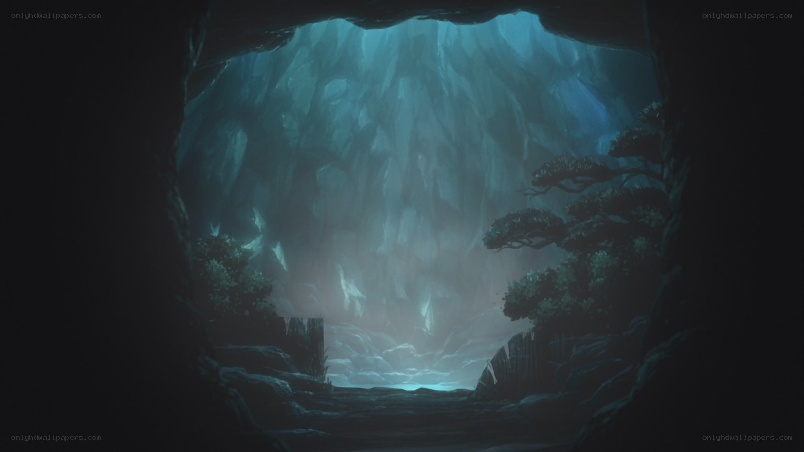 cave entrance with glowing light