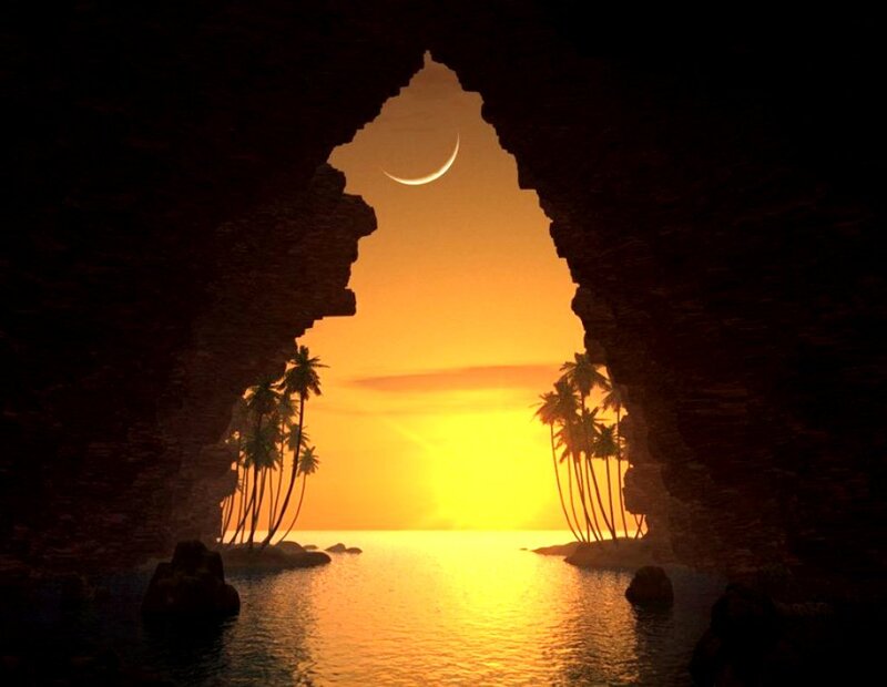 Cave Entrance with Palm Trees