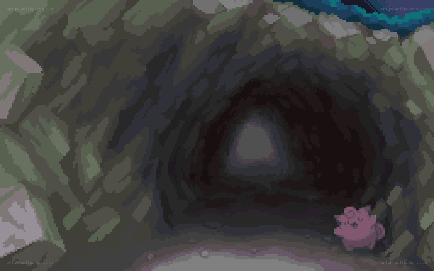 cave entrance with pink creature
