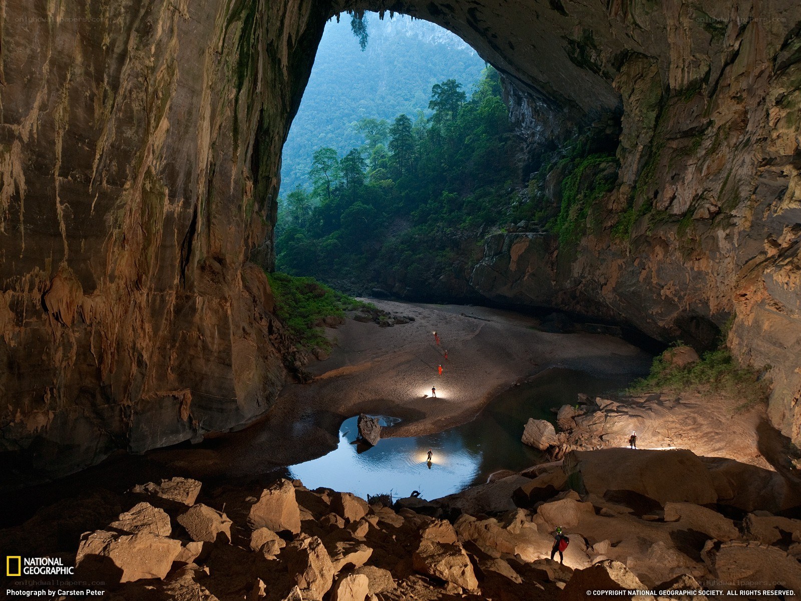 Cave entrance with river