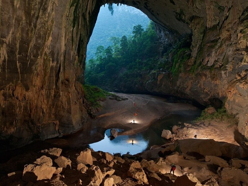 Cave Entrance with River — Brown