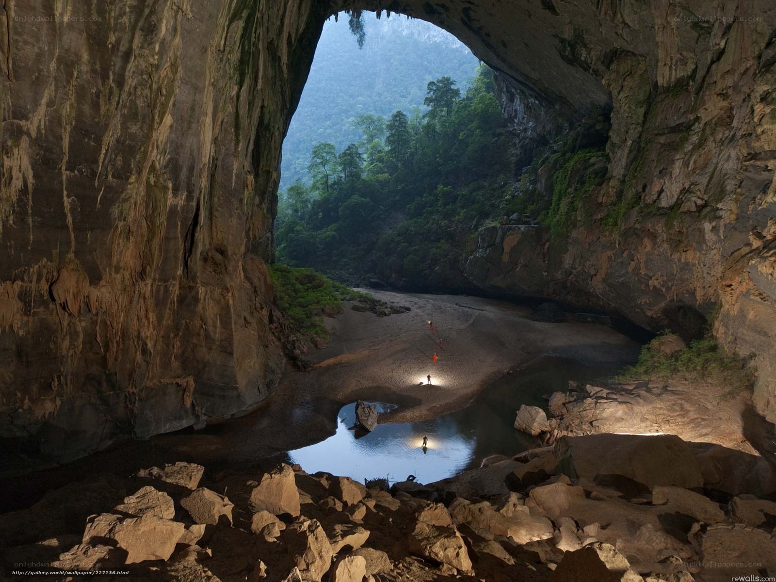 Cave entrance with river