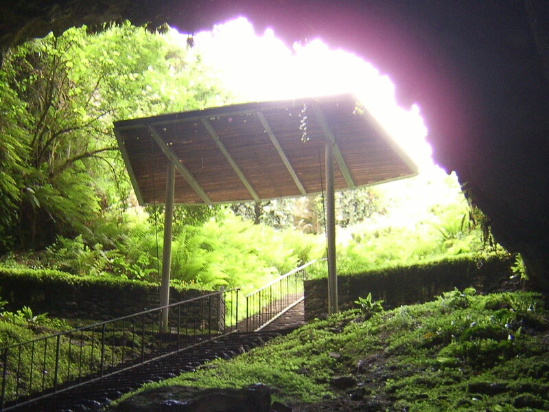 Cave entrance with solar panel