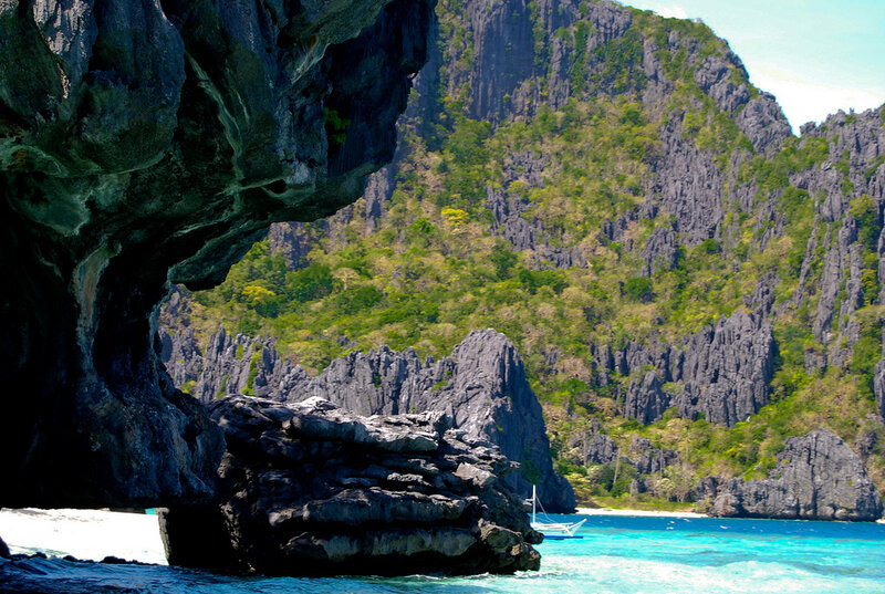 Cave entrance with tropical island