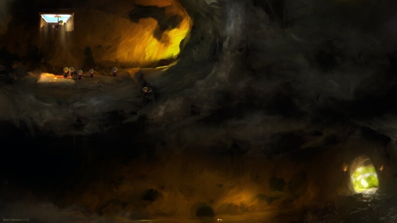 cave exploration scene