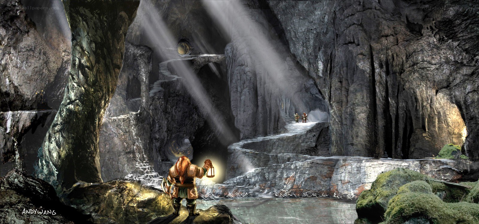 cave exploration with lantern