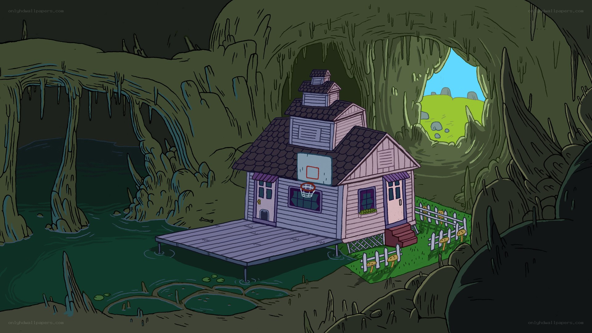 Cave house with basketball hoop