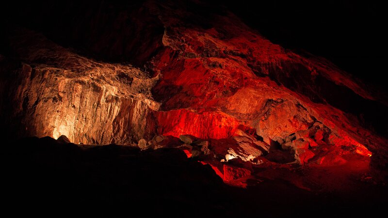 Cave Interior with Red Lighting