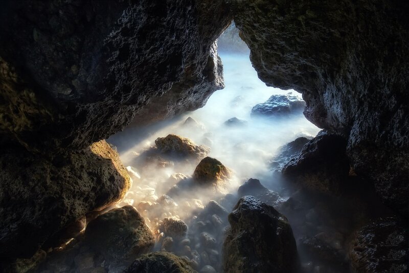 Cave Opening to Ocean — Black