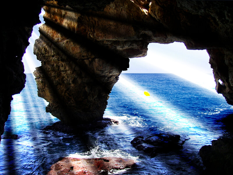 Cave Opening to Ocean — Blue, Dramatic