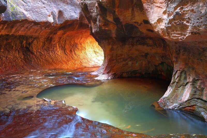 Cave Pool with Flowing Water