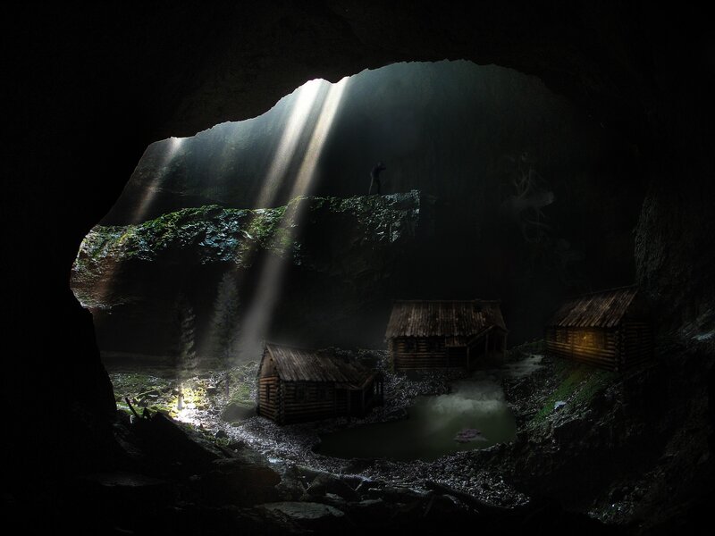 Cave Settlement with Cabins