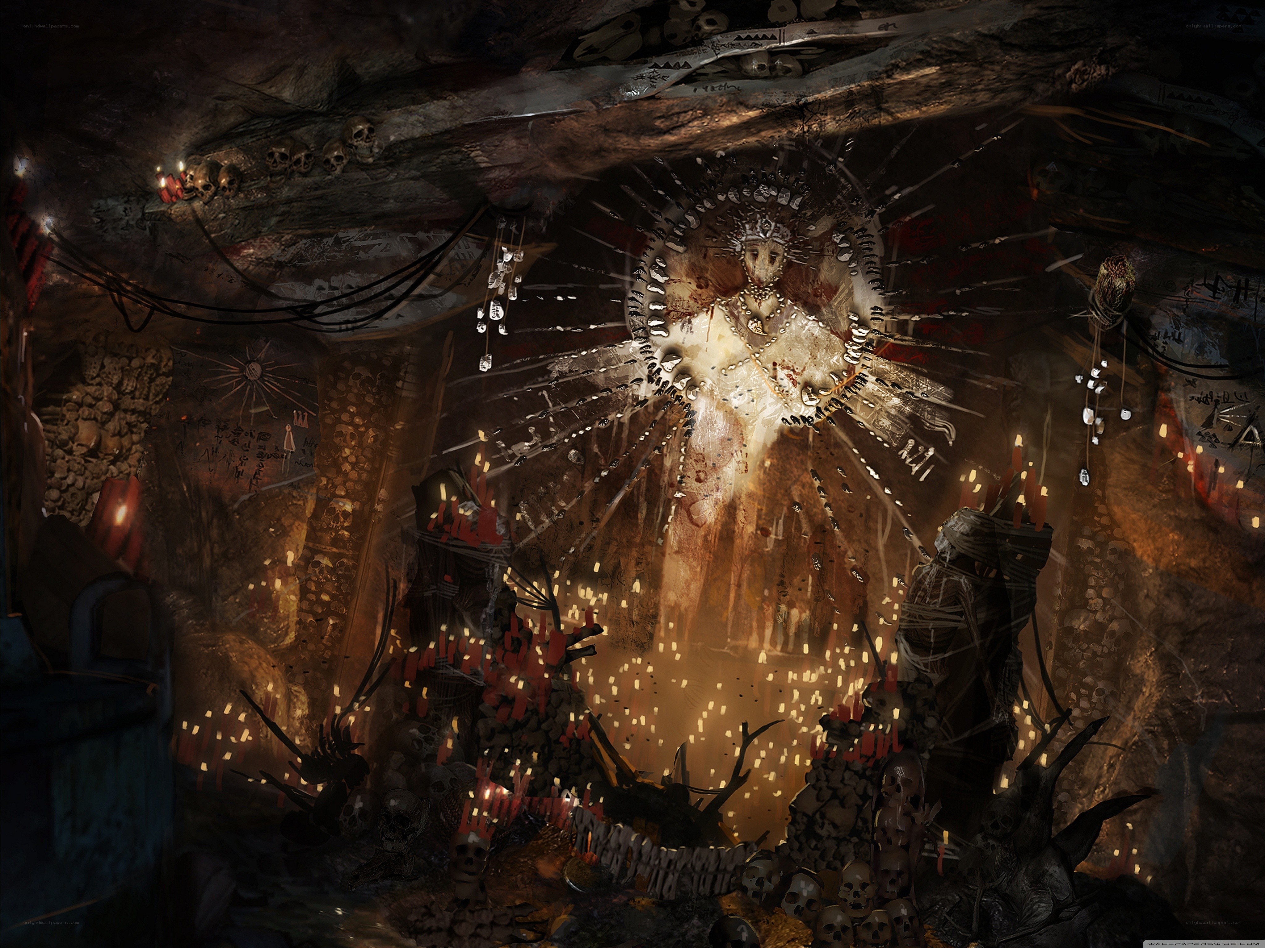 Cave shrine with skeletal figures