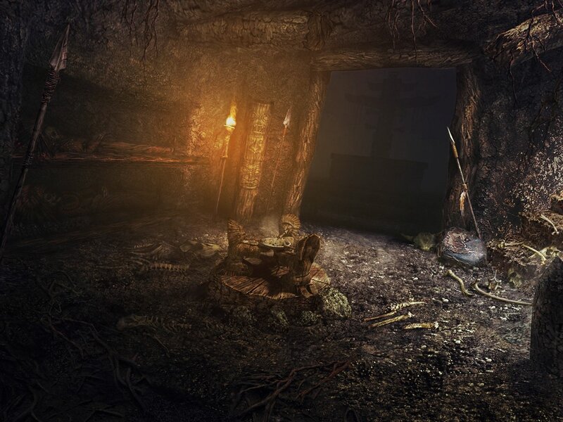 cave shrine with torch