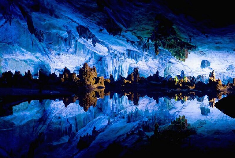 Cave Stalactites and Stalagmites — Blue, Dramatic