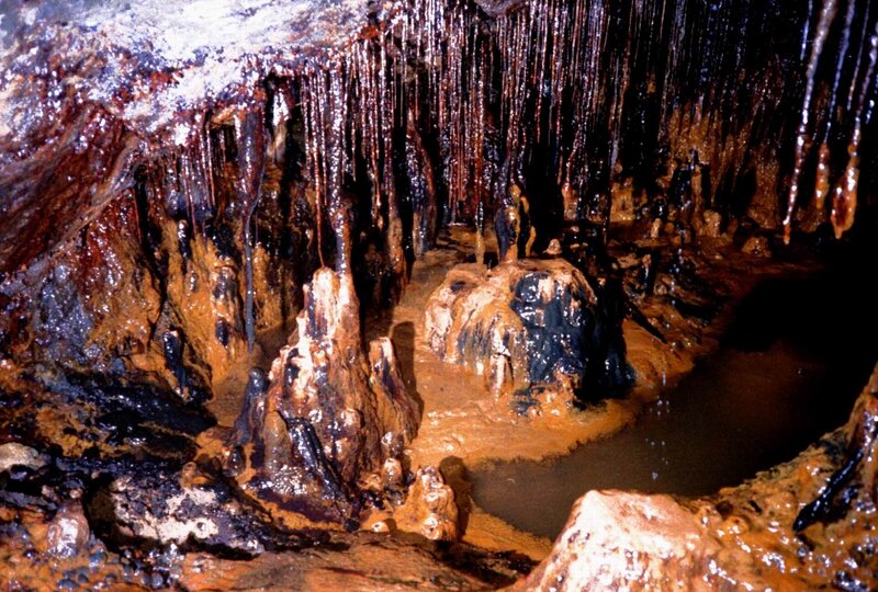 Cave Stalactites and Stalagmites — Brown, Dark, Photograph