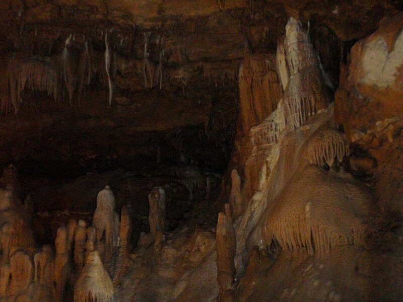 Cave Stalactites and Stalagmites — Brown, Dramatic, Photograph, Rock Formations, Cave Ceiling