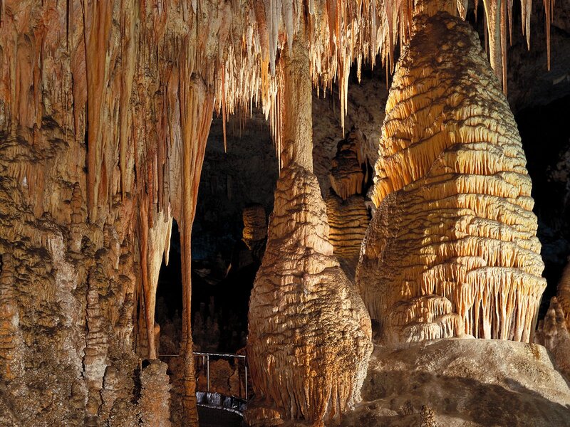 Cave Stalactites and Stalagmites — Brown, Dramatic, Photograph, Rock Formations, Stalactite