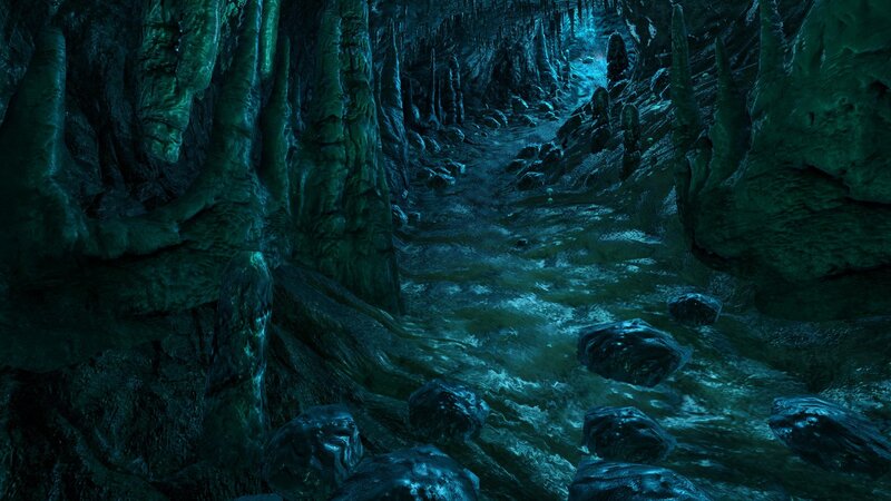 Cave Stream with Stalagmites