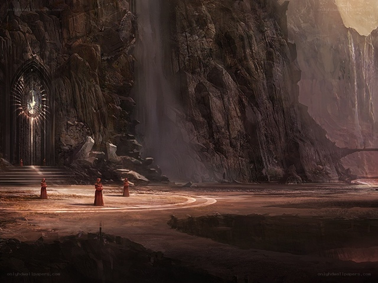 Cave temple with glowing door