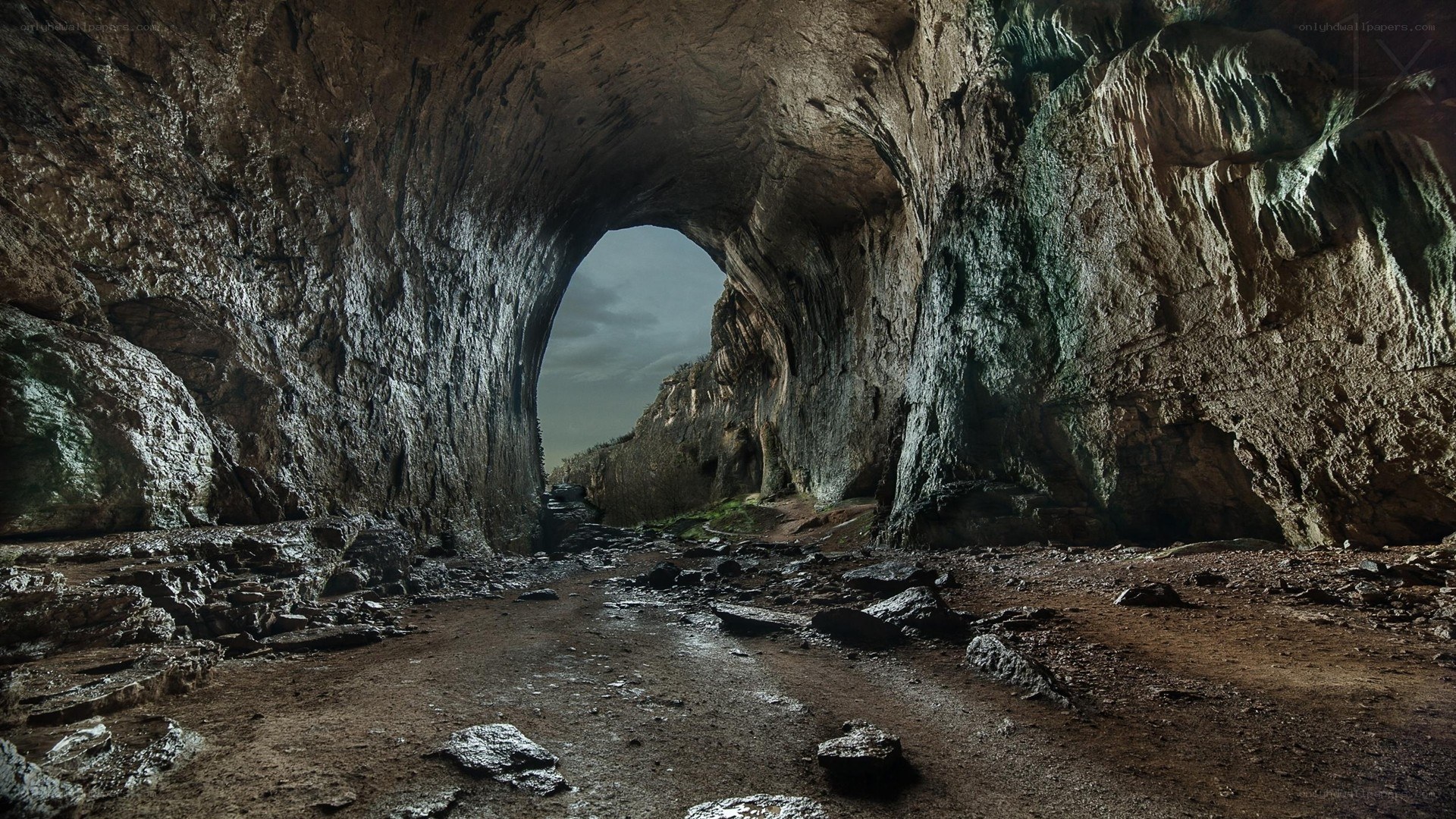 Cave tunnel with natural arch
