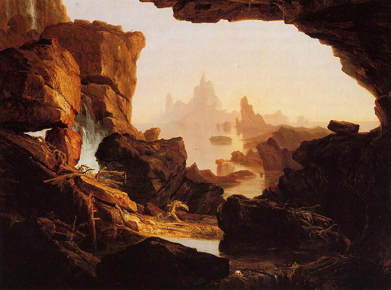 Cave View of a Rocky Landscape