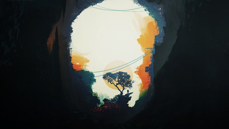 cave view of a serene landscape