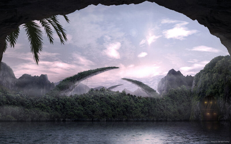 Cave View of Alien Landscape — Green