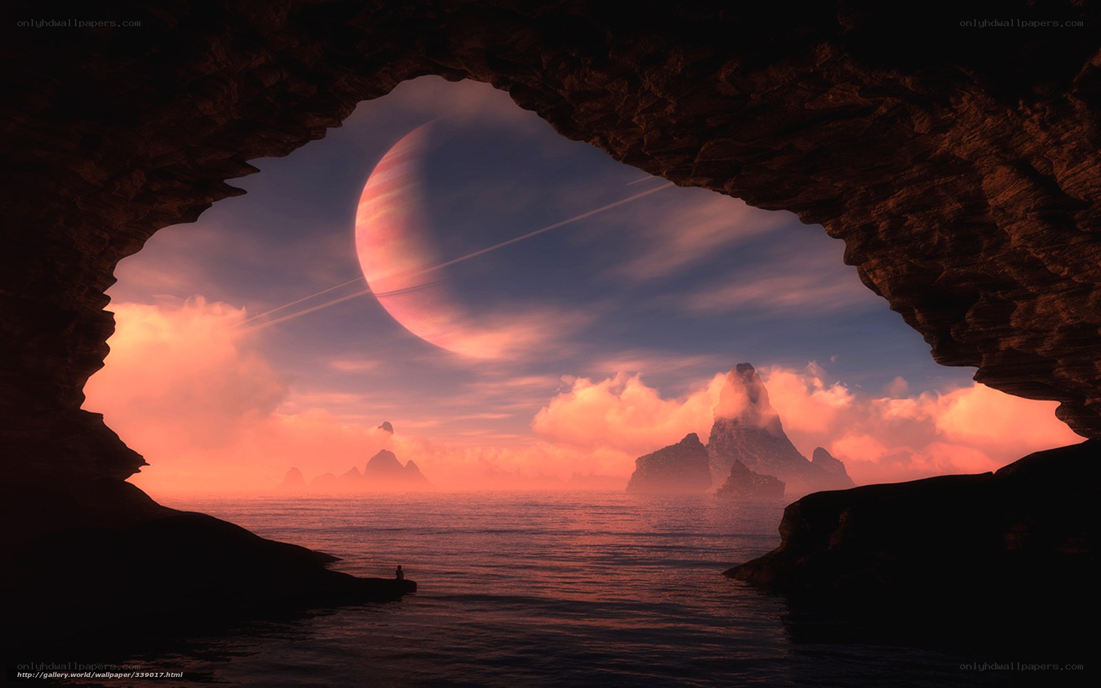 Cave view of alien planet